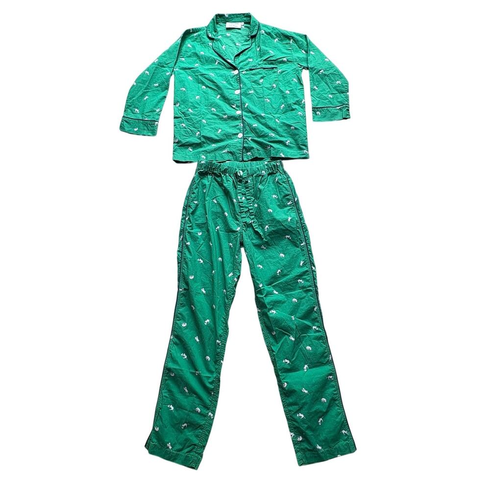 Sleepy Jones x New Yorker Women's XXS Green Dog Print Pajama Set Cotton